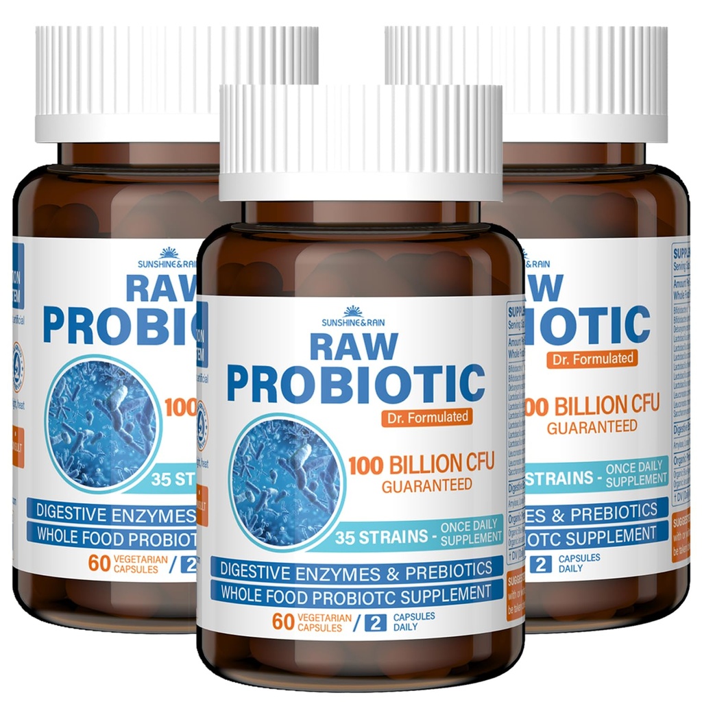 Probiotici crudi per le donne e gli uomini - 100 miliardi di CFU, 35 Strains, Prebiotici organici e enzimi digestivi naturali per la salute digestiva, Gut & Immune - Soy and Gluten Free, Non-GMO, 180 capsule vegane