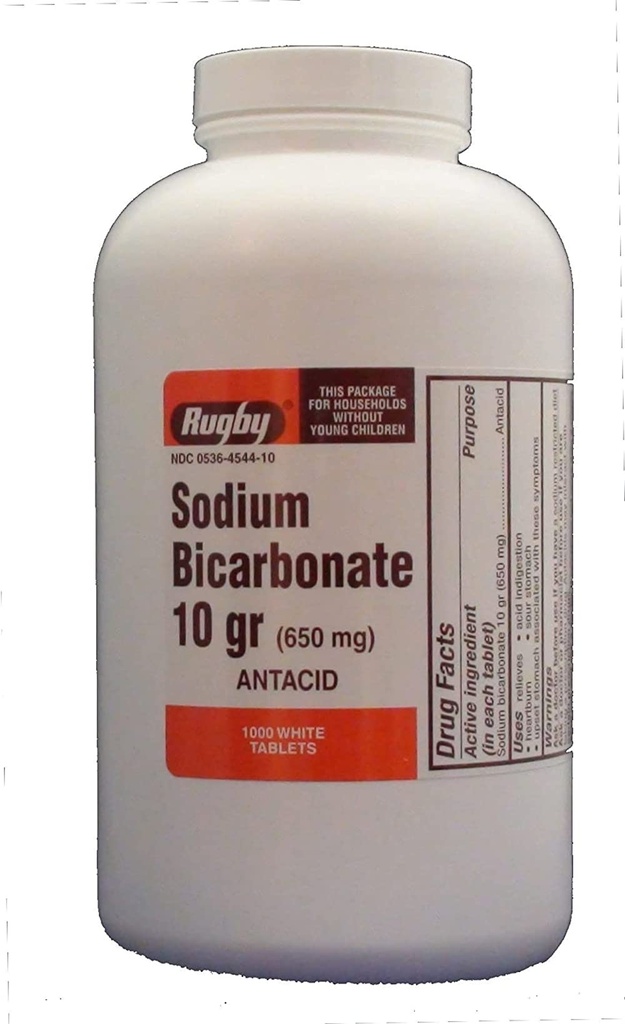 RUGBY SODIUM BICARB 10GR TAB SODIUM BICARBONATE-650 MG Bianco 1000 TABLE UPC 305361047108