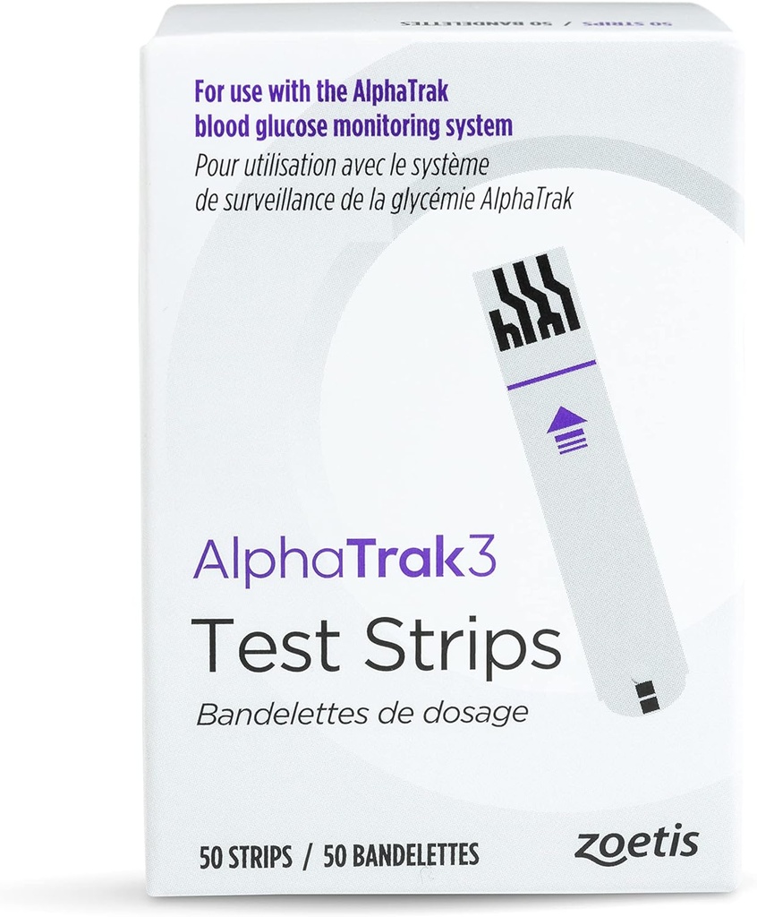 AlphaTrak 3 strisce di prova per l'uso con AT3 sistema di monitoraggio del glucosio nel sangue per gatti, cani e cavalli, 50 conte