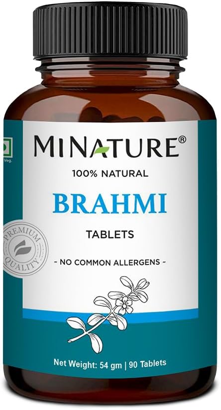 Brahmi Tablets - 90 compresse, 1000 mg |45 giorni alimentazione | da mi Nature | 100% Natural Brahmi Tablets | Vegan | Bacopa Monnieri | da India