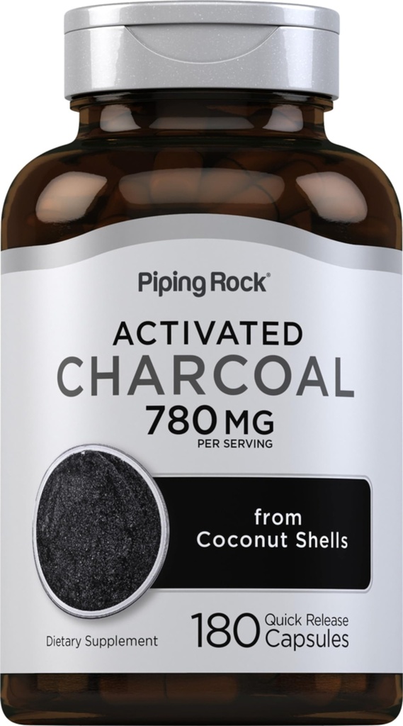 Piping Rock attivato Charcoal Pills | 780 mg | 180 capsule | da Coconut Shells | Non-GMO, Gluten Free Supplement