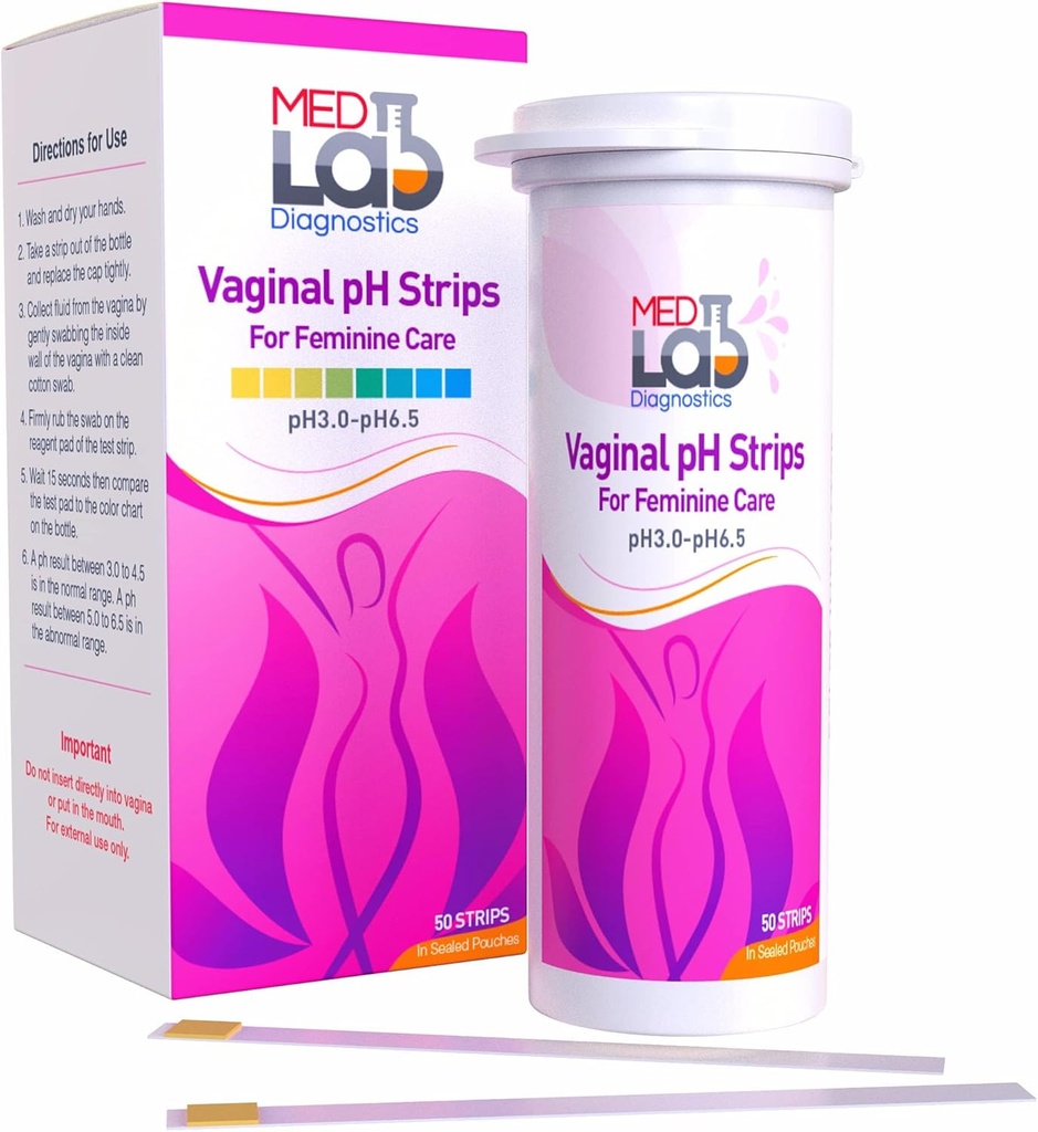 Strisce di prova vaginali per le donne (50 cnt). BV Vaginosi batterica e strisce di prova di infezione del lievito. Test di pH femminile per la salute vaginale, l'acidità e l'alcalinità. Strisce in sacchetti sigillati