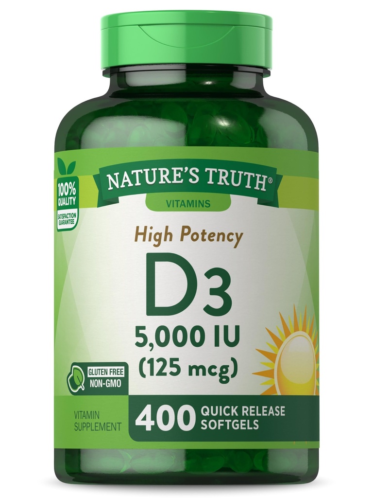 Vitamina di Verità della Natura D3 5000 IU Softgels | 400 Count | Alta Potenza | Non OGM & Gluten Integratore Libero