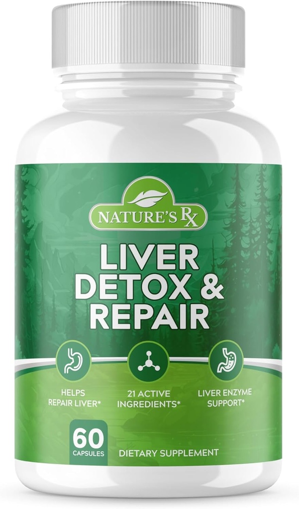 Nature's RX || #1 RATED Premium Liver Cleanse & Detox || Optimize Liver Function, Repair Liver Enzymes | Ultra Dosed Formula w/ 21 potenti ingredienti | 3rd Party Tested + USA Made - 60 Capsule