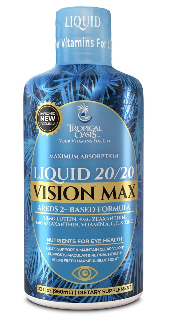 Liquid 20/20 Vision - Eye Vitamin Formula w/20mg Lutein, 4mg Zeaxanthin, 4mg Astaxanthin per Vision Support – Assorbimento massimo- Grande Gusto & No Pillole per Ingoia– 32 Serv, 32oz