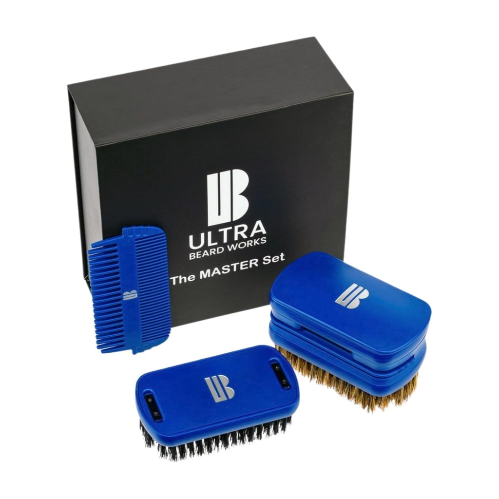 Pennello magnetico di fascia alta "Master" Set. "ULTIMATE BRUSH" è un set di pennelli 3-in-1. Include: specchio, scomparto di stoccaggio, due pettini e due spazzole. I pezzi staccabili fanno un'unità personalizzata.