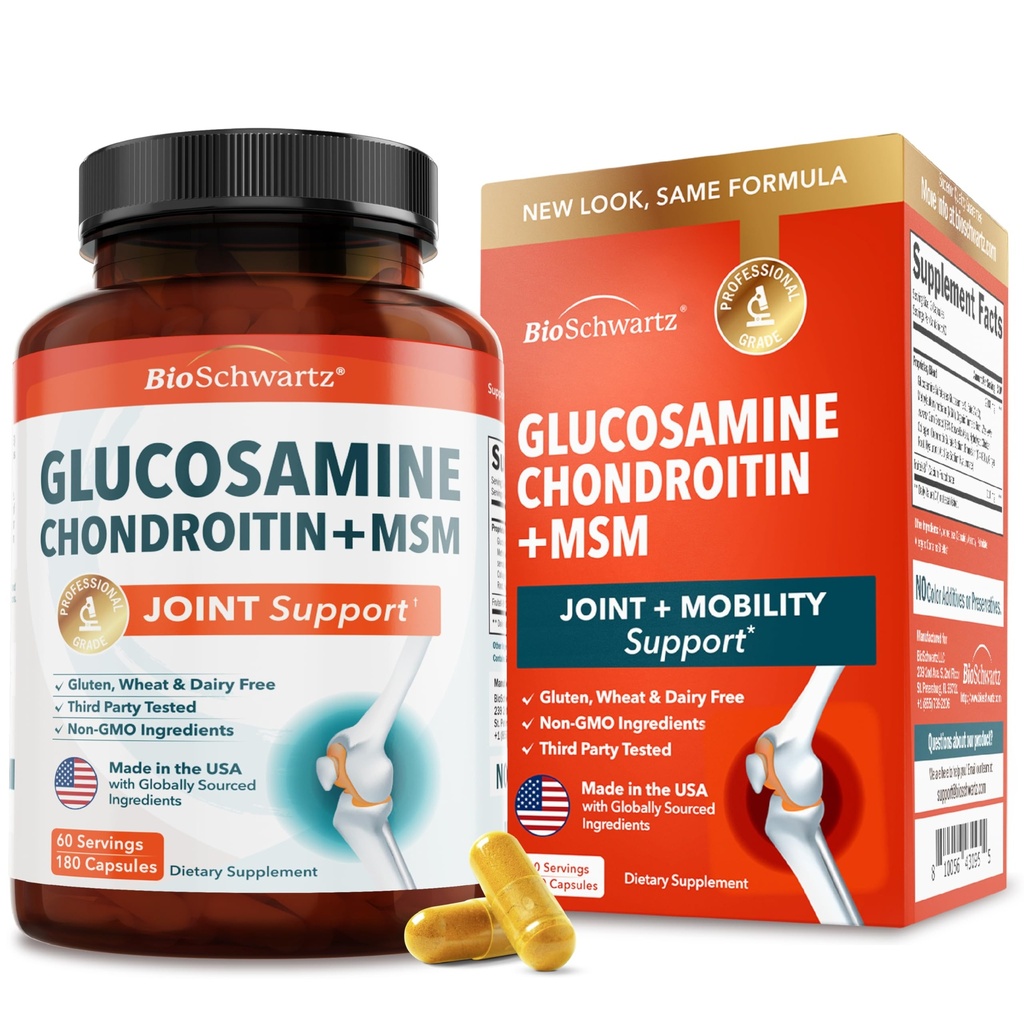 Glucosamina Chondroitin MSM Joint Support Supplement - Peptidi di collagene, curcuma e zenzero, Acido ialuronico, Glucosamina Chondroitin Sulfato per il comfort congiunto - Gluten Free, Non OGM, 180 capsule
