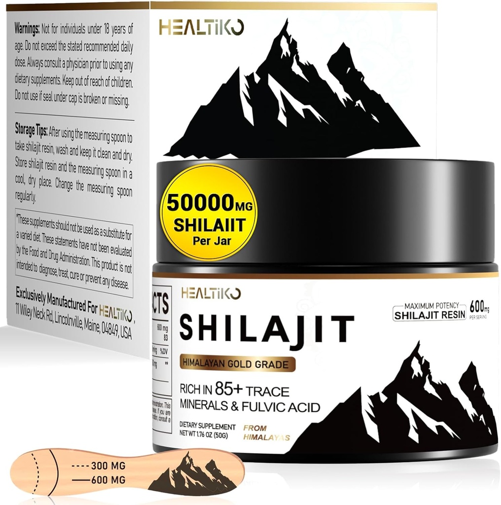 Shilajit Resina, Himalayan Shilajit Organic - 600mg Potency Gold Grade, Shilajit per uomini e donne con 85+ Trace Minerals & Acido Fulvico, per l'energia, l'immunità e la forza, 83 Serving (50g)
