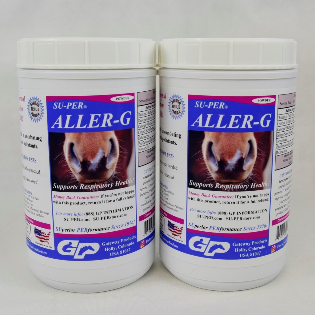 Sostegno respiratorio SU-PER Aller-G per cavalli - Polvere di supplemento di allergia di cavallo per il sistema immunitario sano e supporto polmonare - combatte allergie e inquinanti ambientali - 2.5 Pounds, (2 Pack)