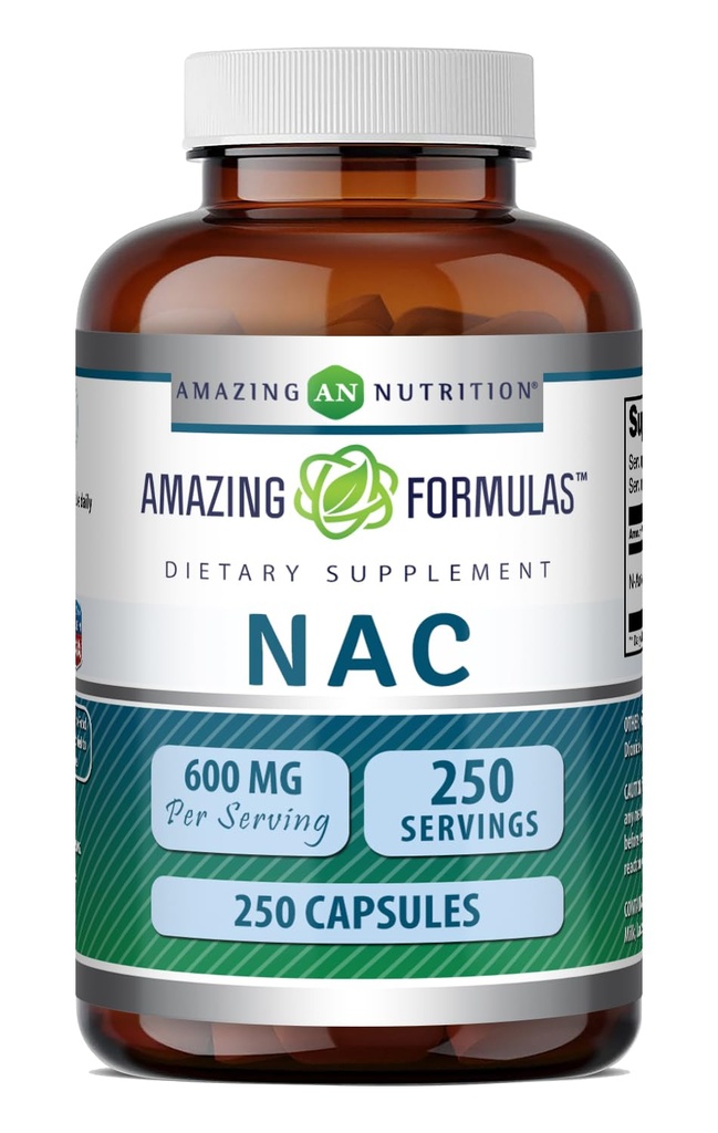 Amazing Formulas NAC (N-Acetyl-L-Cysteine) Supplemento | 600 Mg per Serving | 250 Capsule | Non-GMO | Gluten Free | Made in USA