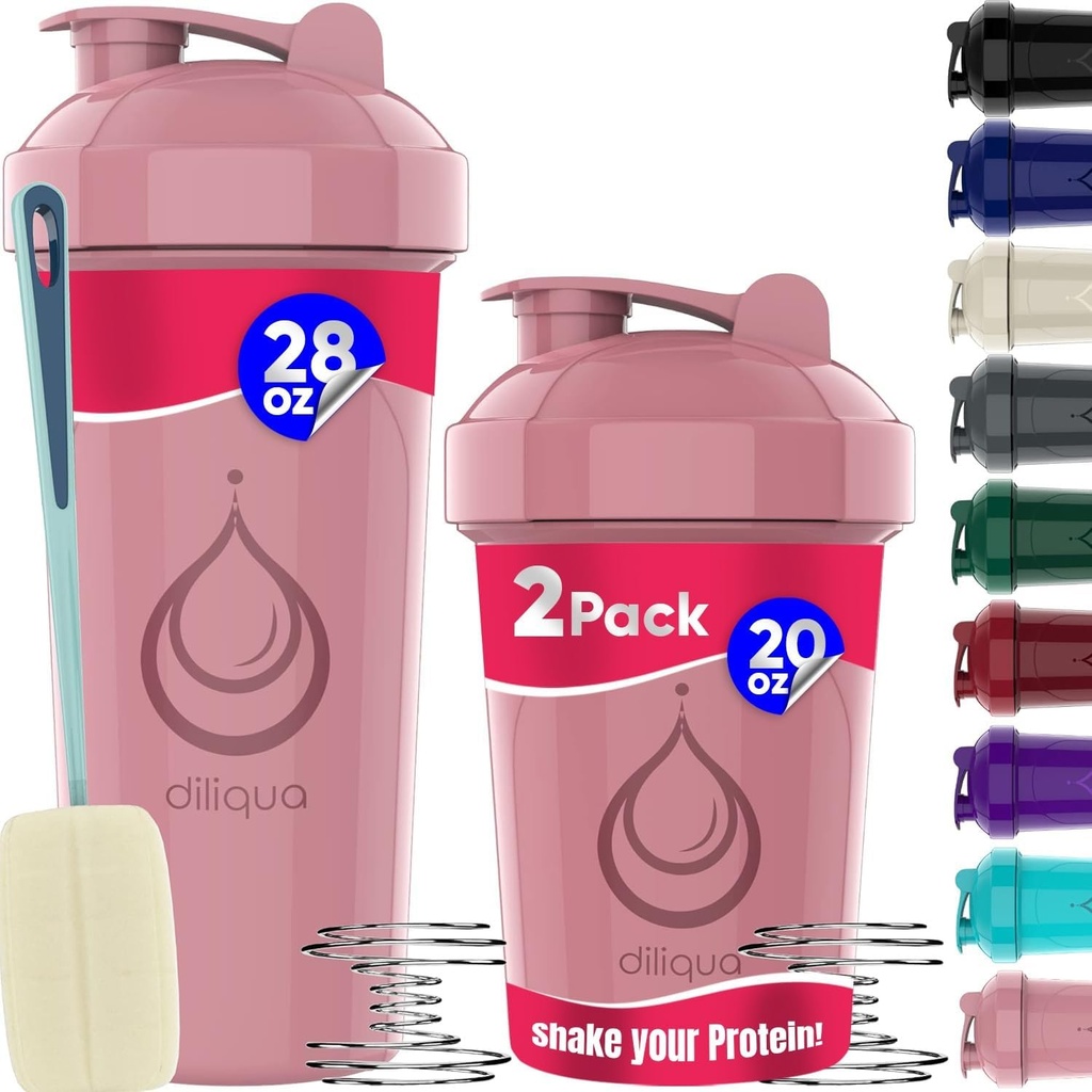 2 PACK, 28 oz & 20 oz Shaker Bottiglie con potenti fruste di filo per miscele proteiche | Flacone di frullatore a prova di leak | BPA-Free & Lavastoviglie Safe | Bottiglia di Shaker | Tazze di shaker per frullati