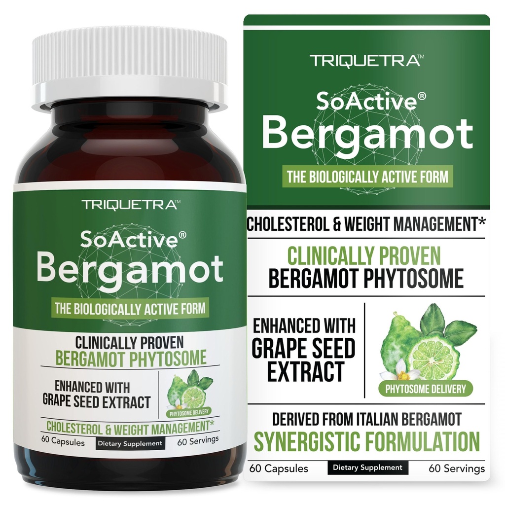 SoActive Bergamot: 2.5X Più Efficace, Citrus Bergamot Phytosome - Clinicamente Validato | Aumentato con Estratto di semi di Uva - Supporta il colesterolo e la gestione del peso (60 capsule)