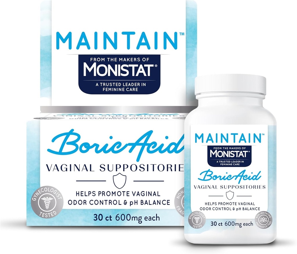da The Makers of Monistat, Mantenere depositi di acido borico per le donne, inserti senza fragranza per il controllo dell'odore vaginale e bilanciamento del pH senza irrigazione, 30 Conte