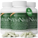 MemNivia Brain Integratori per Memoria e Focus | Formula a doppia salvia Stem Cell con Cognivia®, Bacopa, Holy Basil & Ginger | Supporto per Clarity Mentale Clinicamente Proven | 180 Capsule (3 Bottiglie) | USA Made