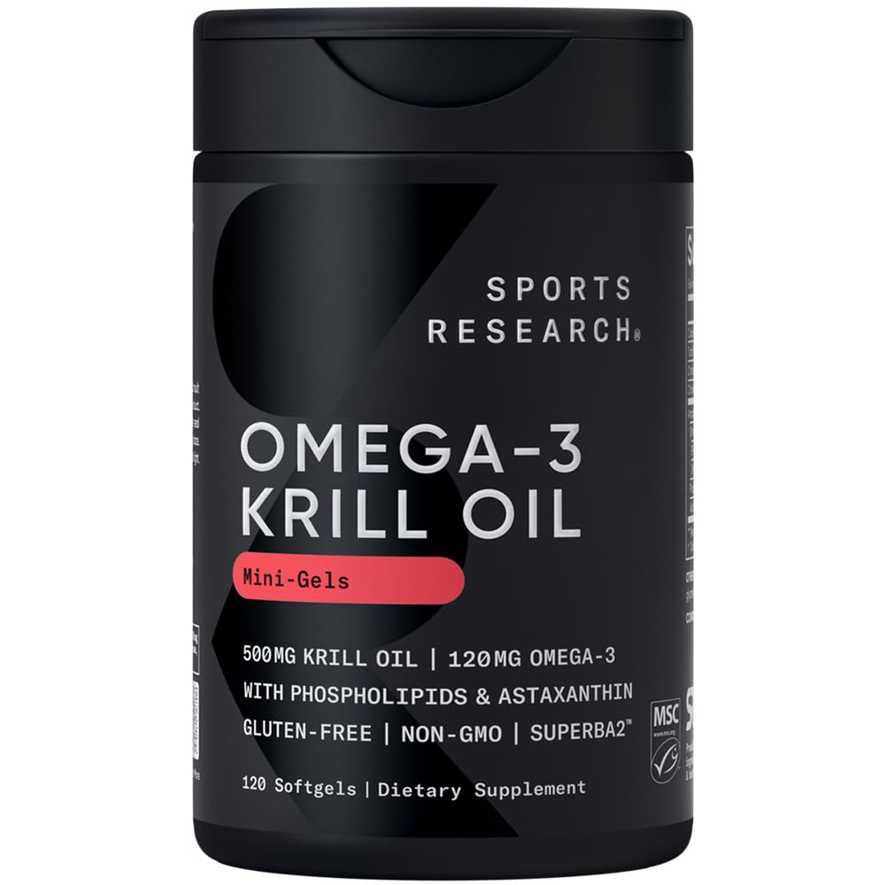 Ricerca sportiva Krill Olio Supplemento con EPA & DHA Omega 3, Phospholipids & Astaxanthin da Antarctic Krill - Concentrazione massima di Krill olio per gli uomini e le donne - 500mg, 120 capsule Softgel