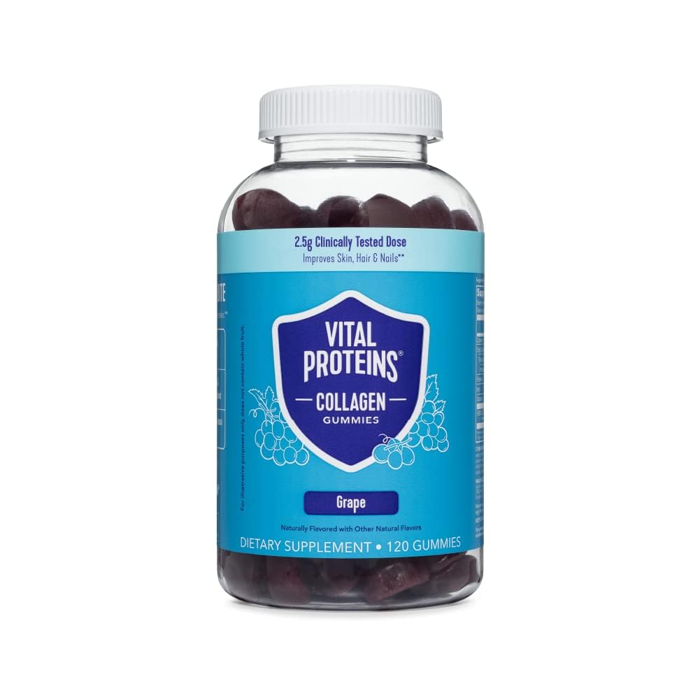 Proteine vitali Collagene Gummies, 2.5g di Collage clinicamente-Tested per capelli, pelle, unghie e rughe, 120 ct, 30-Day Supply, Uva