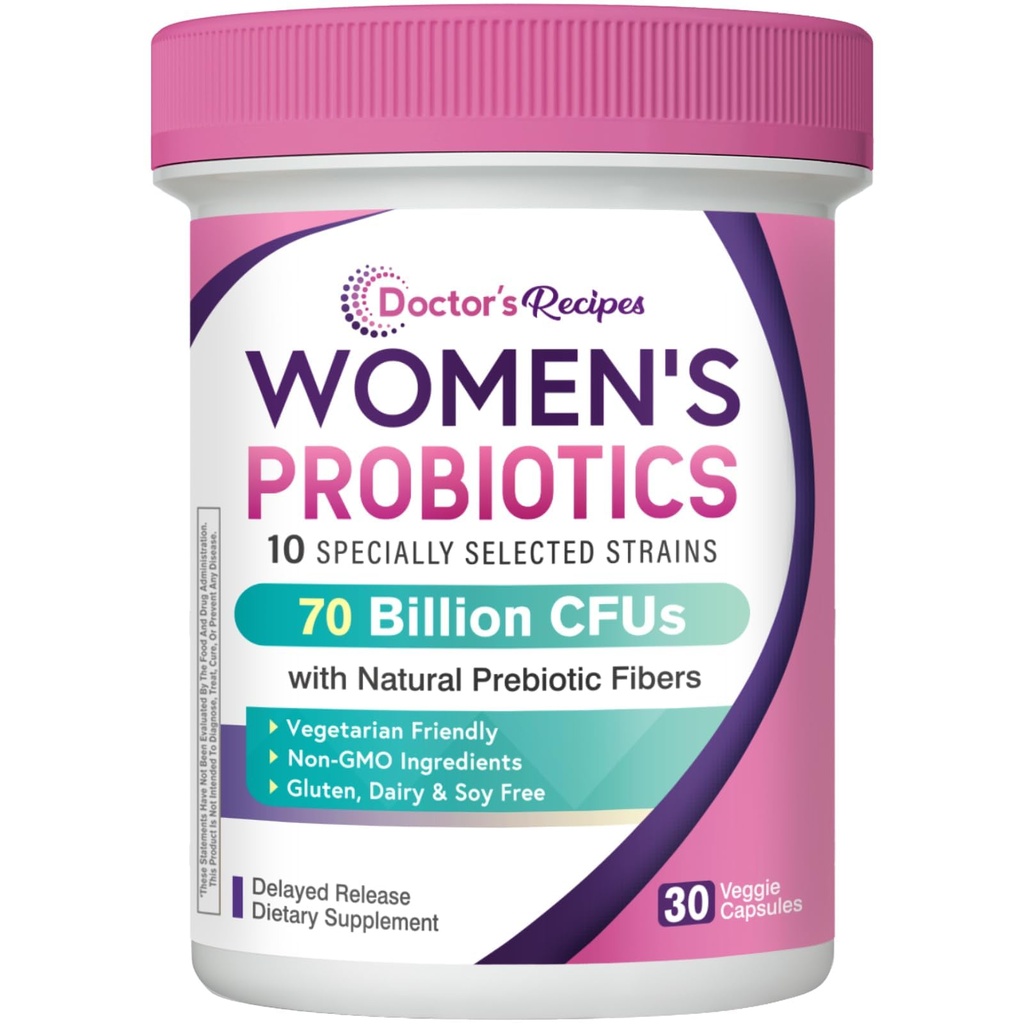 Probiotici per le donne, prebiotici organici e probiotici, 70 miliardi di CFU, 10 Strains, Mensola stabile, 30 capsule