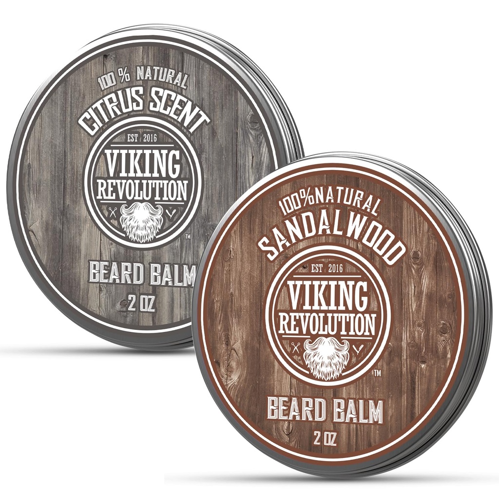 Citrus della rivoluzione vichinga e Sandalwood Beard Balm - burro con olio di Argan, addolcitore con olio di Jojoba, idratante con cera d'api - cera per gli uomini con burro di mango (2oz, 2 confezione)