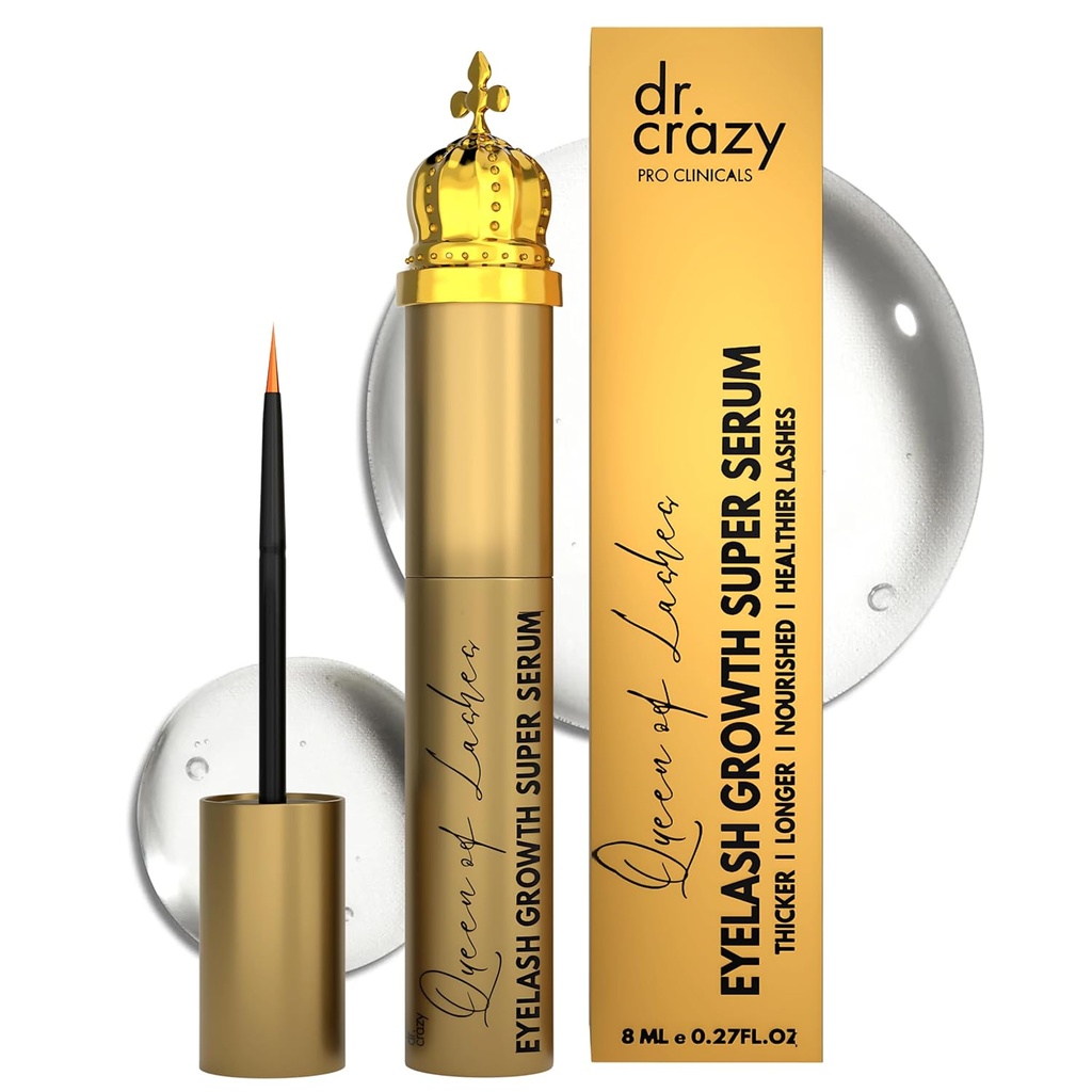 Queen of Lashes Peptide Growth Serum - Lash & Brow Enhancer con Peptides & Ginseng Root Extract - Hormone Free, Ophthalmologist Formula testata per più lunghe, Fuller Lashes (8 mL)