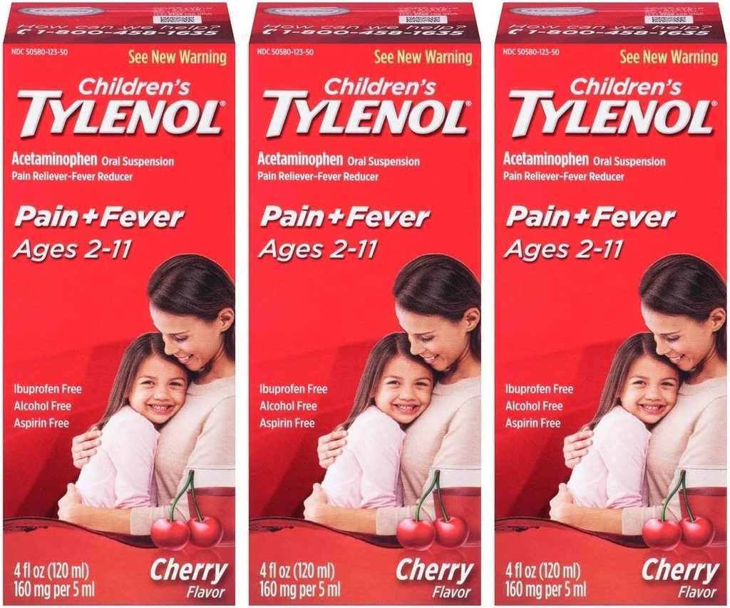 Tylenol Chld Cherry Liq Dimensioni 4 Fl oz Tylenol Bambini Cherry Blast Oral Suspension Pack di 3