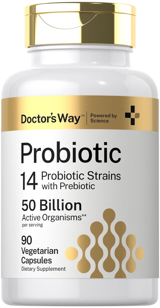 Doctor's Way Probiotic Supplement | 50 Billion Active Atto | 90 Capsule | 14 Strains con Prebiotic | per gli uomini e le donne | Vegetariano, Non OGM, Gluten Free