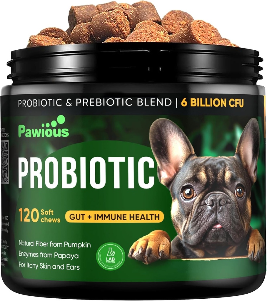 Probiotici per Cani - Enzimi Digestivi Gut Flora, Salute Digestiva, Sistema Immune - Supporto Diarrea, Itchy Skin, Allergies - Zucca, Pasto Flaxseed, Papaya Powder - Chews Probiotici per Cani