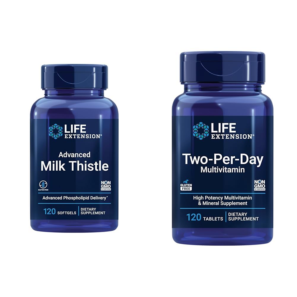 L'estensione della vita Latte avanzato Thistle 120 Softgels e l'alta potenza di due giorni Multi-Vitamin & Mineral 120 Tablets Bundle