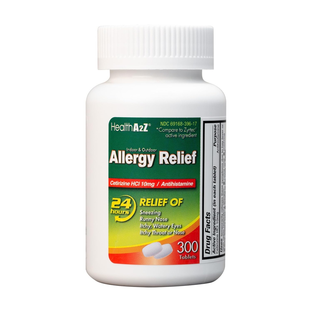 SaluteA2Z® Allergy Relief | Cetirizine 10mg | All Day Allergy Relief | Indoor & Outdoor | Relief from Itchy Throat, Sneezing, Runny Noses (300 Count (Pack of 1))