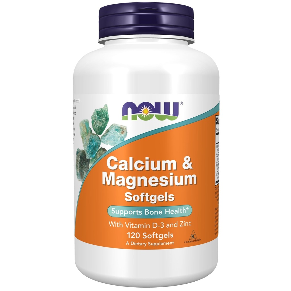 NOW Integratori alimentari, Calcio e Magnesio con Vitamina D-3 e Zinco, Supporta la Bone Health*, 120 Softgels