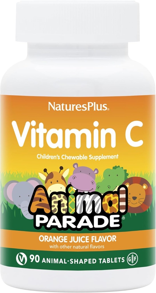 NaturesPlus Animal Parade Vitamin C Children's Chewable - Natural Orange Juice Flavor - 90 compresse a base di animali, Confezione da 2 - Vegan, Vegetariano, Gluten Free - 90 Total Servings