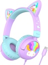 iClever Kids Cuffie USB C, LED Light Up, 85dBA Safe Volume, Stereo Sound Toddler Cuffie per la scuola di viaggio, Cuffie per bambini con cavo per iPad Tablet, Meow Lollipop-Purple