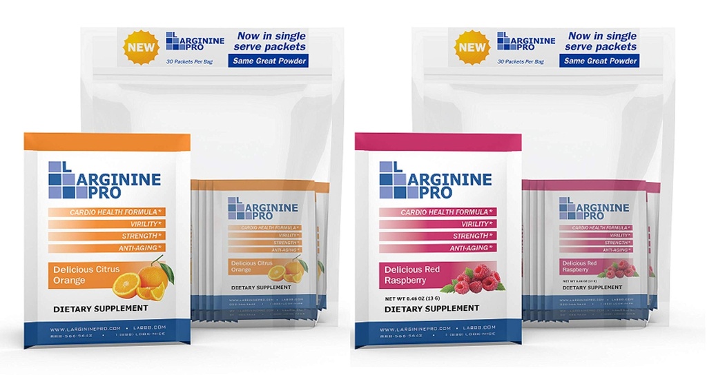 L-ARGININE PRO Supplemento polvere | 60 Packets Single Serve Travel Size | 5.500mg di L-arginina Plus 1,100mg L-Citrulline, Raspberry & Orange