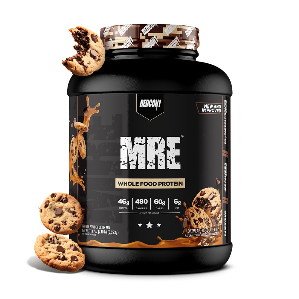 REDCON1 MRE Protein Powder, Oatmeal Chocolate Chip - Meal Sostituzione Protein Blend Made with MCT Oil & Whole Foods - Protein with Natural Ingredients to Aid in Muscle Recovery (25 Servings)