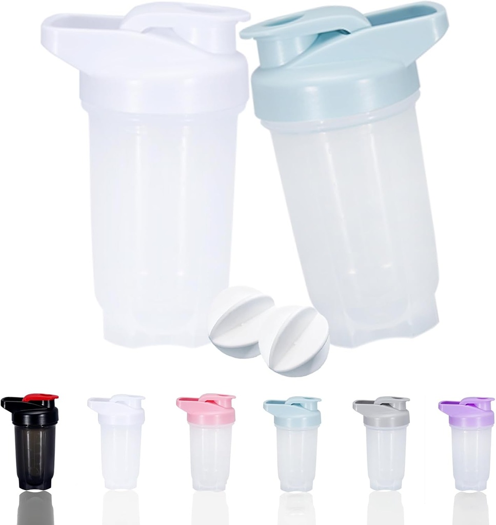 Shaker Bottiglia Protein Shakes Cup e 10-Ounce/300ML Shaker-Bottle con palline di Whisk, Set di bottiglie di Shakers Protein, plastica non-BPA (White+Blue(2PCS))