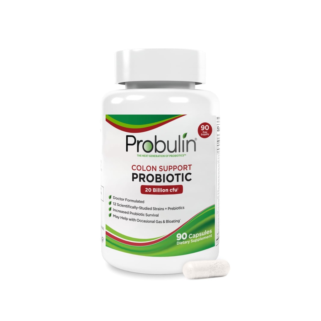 Probulin Colon Supporto Probiotico Supplemento, Daily Gut, Digestivo e Immune Salute Probiotici Capsule per Uomini e Donne, 20 miliardi di CFU, Vegan, 90 Conte Bottiglia