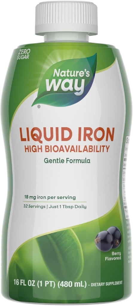 Via della natura Ferro liquido, 100% Valore giornaliero, 18 mg Ferro come Ferric Glycinate per Serving, Senza zucchero Aggiunto, Aroma di bacche, 16 Fl Oz (Packaging May Vary)