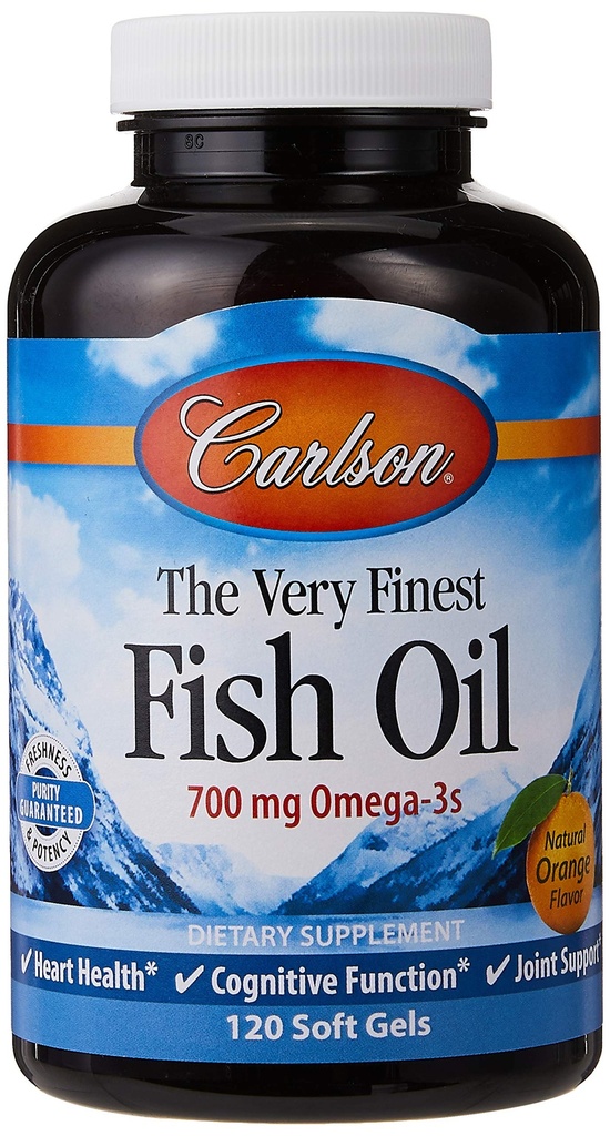 Carlson L'olio di pesce più fine Arancione 120 + 30 Softgels, 700 mg (può essere masticato)