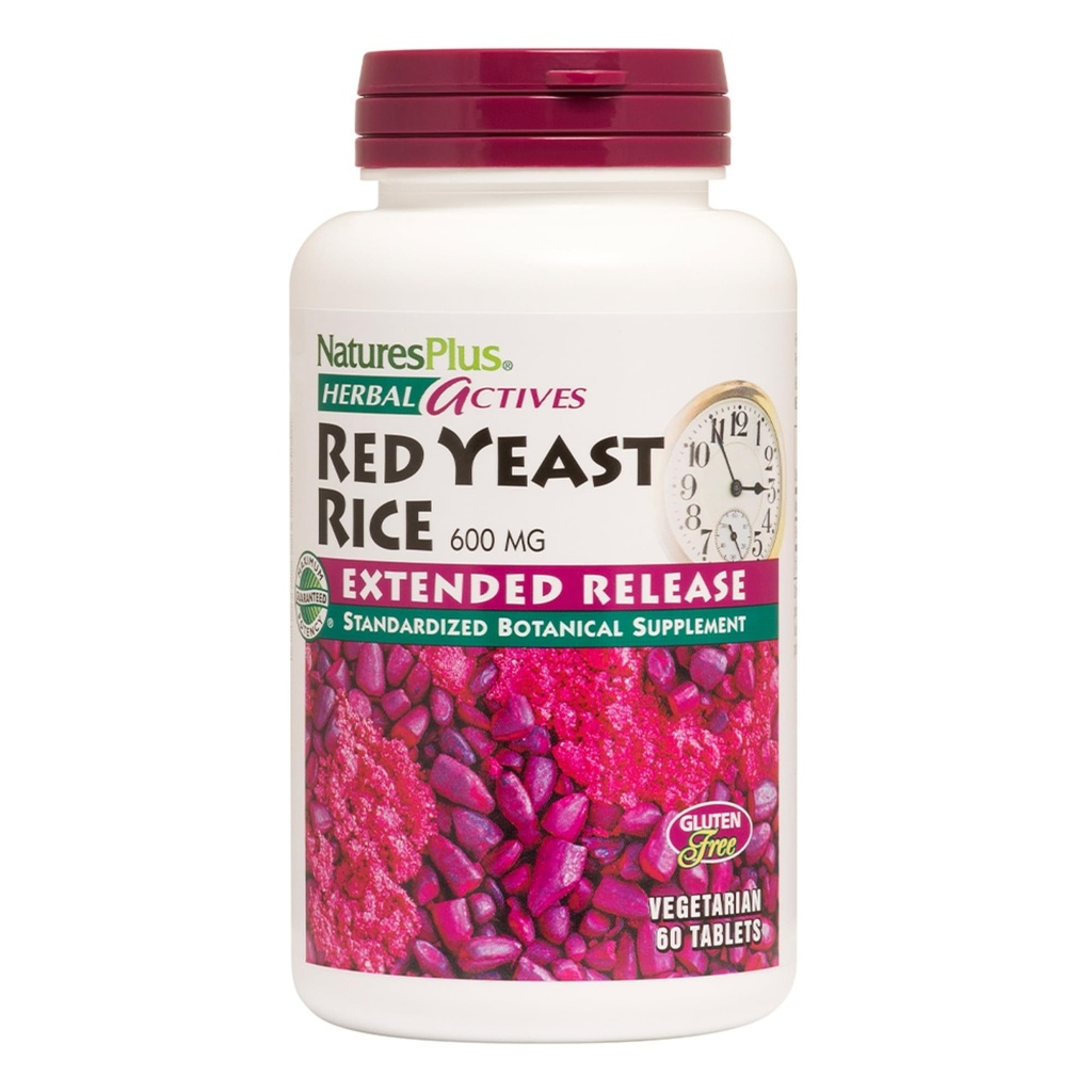 NaturesPlus Herbal Attivi riso rosso lievito, rilascio esteso - 600mg, 60 Vegan compresse - Supplemento di erbe - Supporto al colesterolo - Vegetariano, Senza glutine - 60 Serve