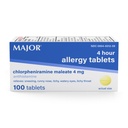 MAJOR 4 Mg Allergy Tablets - Chlorpheniramine Maleate 4-Hour Allergy Medicine - Antistamina per il sollievo di starnuti, Itchy Occhi Watery, Itchy Throat, e Runny Nose - 100 Conte (1 Confezione)