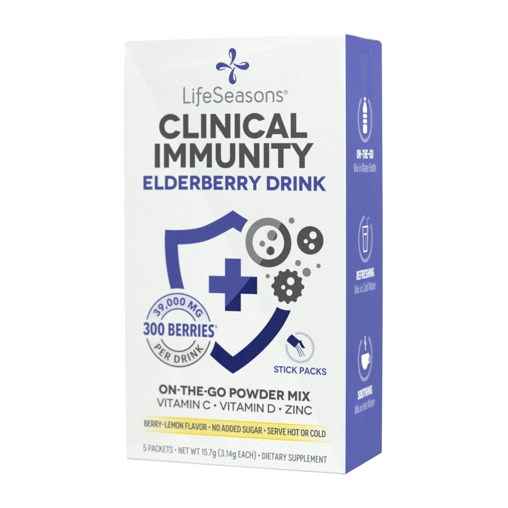 Immunità clinica LifeSeasons - Miscela di bevanda di sambuco - Protegge e combatte per la risposta immunitaria sana - Booster di immunità - 3X meglio di vitamina C - Servire caldo o freddo - Vitamina C + D + Zinc - (5 Pack)