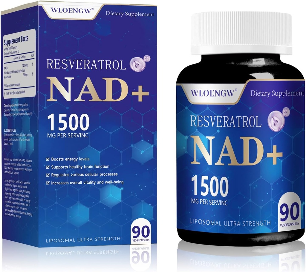 Nuovo NAD Supplemento - Liposomal NAD+ Supplemento con Resveratrolo 90 Conte (1500MG)