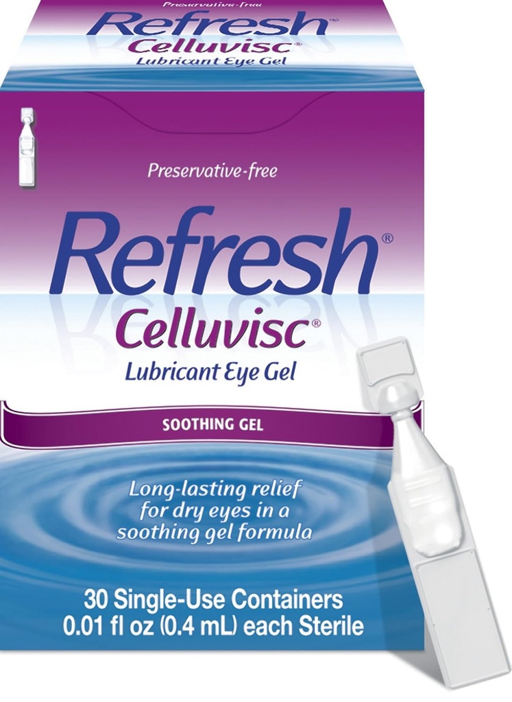 Refresh Celluvisc Lubricant Eye Gel per occhi secchi, gocce senza riserve, 0.01 Fl Oz Contenitori ad uso singolo, 30 Conte