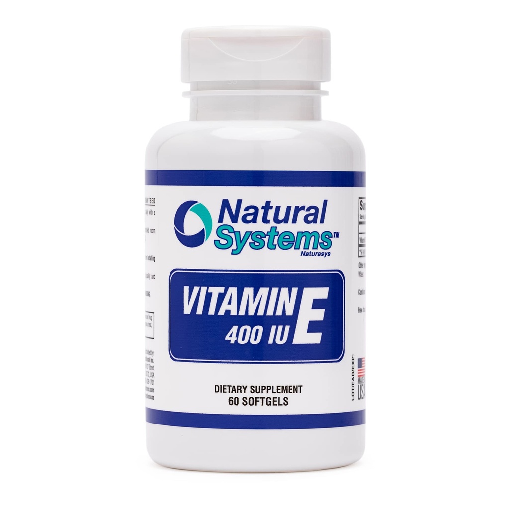Vitamina E 60 Softgels 400 IU di Sistemi Naturali - Integratori di Vitamina E Supporto di Sistema Immune * - Vitamina E Softgels Cura della Pelle - Vitamina Naturale E Non-Sgar, Sapori Non Artificiali o Preservativi