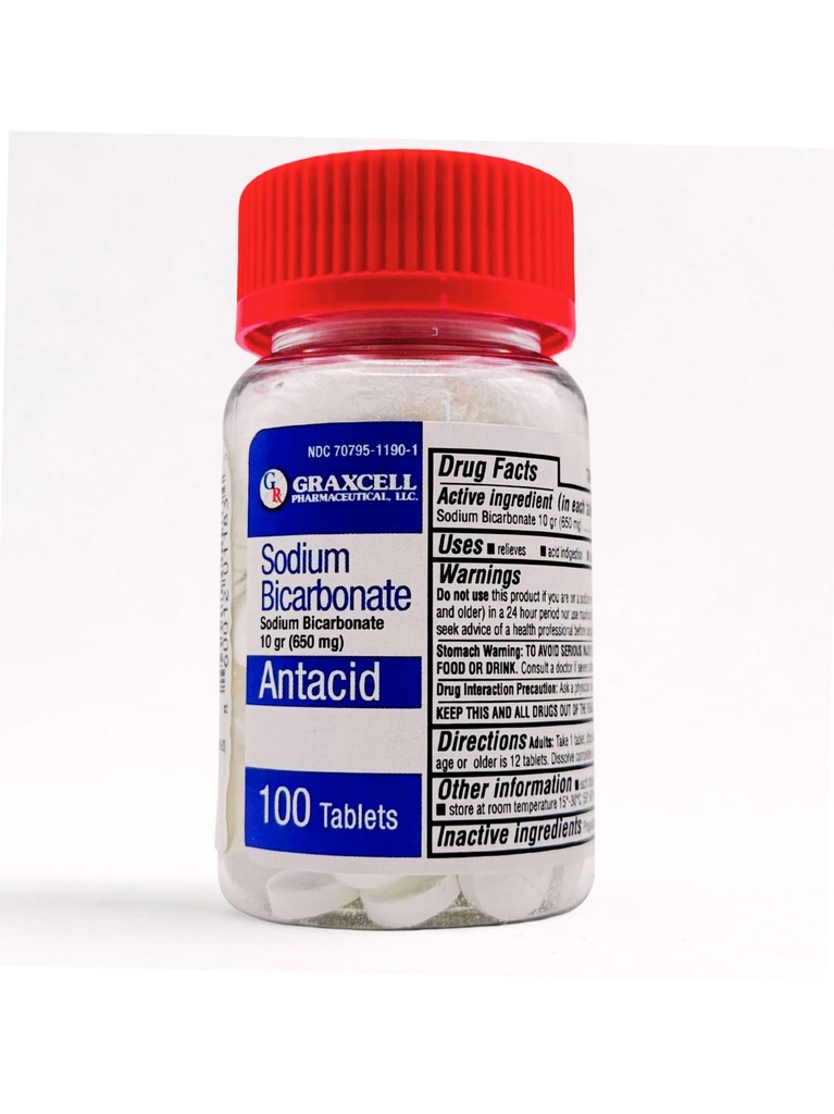 Compresse di bicarbonato di sodio |USP 650mg (10 Gragni) |Rilievo di indigestione acida, bruciore di stomaco, stomaco acidulo & stucco | Salute renale | 100 Conte