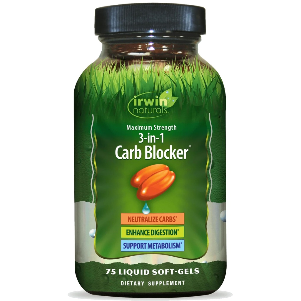 Irwin Naturals Massima resistenza 3-in-1 Blocker Carb, Neutralize Carbohydrates and Support Metabolism, 75 Liquid Softgels, 2 Pack