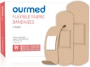 Bandaggi adesivi in tessuto flessibile, 60 Conte, Latex Free First Aid Bandage con Pad Non-Stick per la cura dei tessuti, tagli, graffette, listiere, taglie assortite