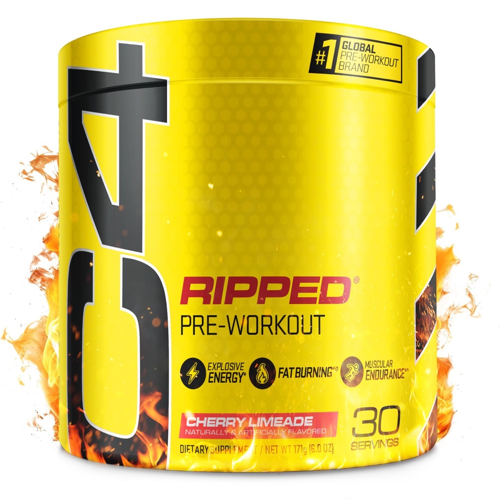 C4 Ripped Pre Workout Powder for Energy, Beta Alanine, Zero Sugar Energy Supplement Preworkout per Uomo & Donne - 150mg Caffeina + Creatina-Free - Cherry Limeade - 30 Serve