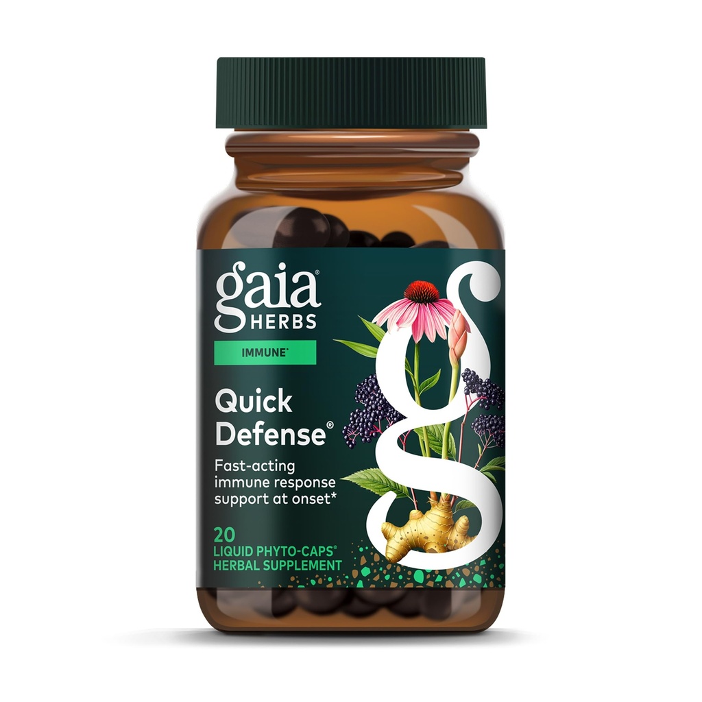 Gaia Herbs Difesa rapida - Integratore di supporto immunitario veloce* - Echinacea, Black Elderberry, Ginger & Andrographis - 20 Vegan Liquid Phyto-Capsules (2-Day Supply)