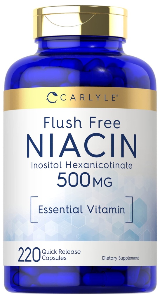 Carlyle Niacin Flush Free 500mg | 220 capsule | Non OGM e Gluten Free Essential Vitamin