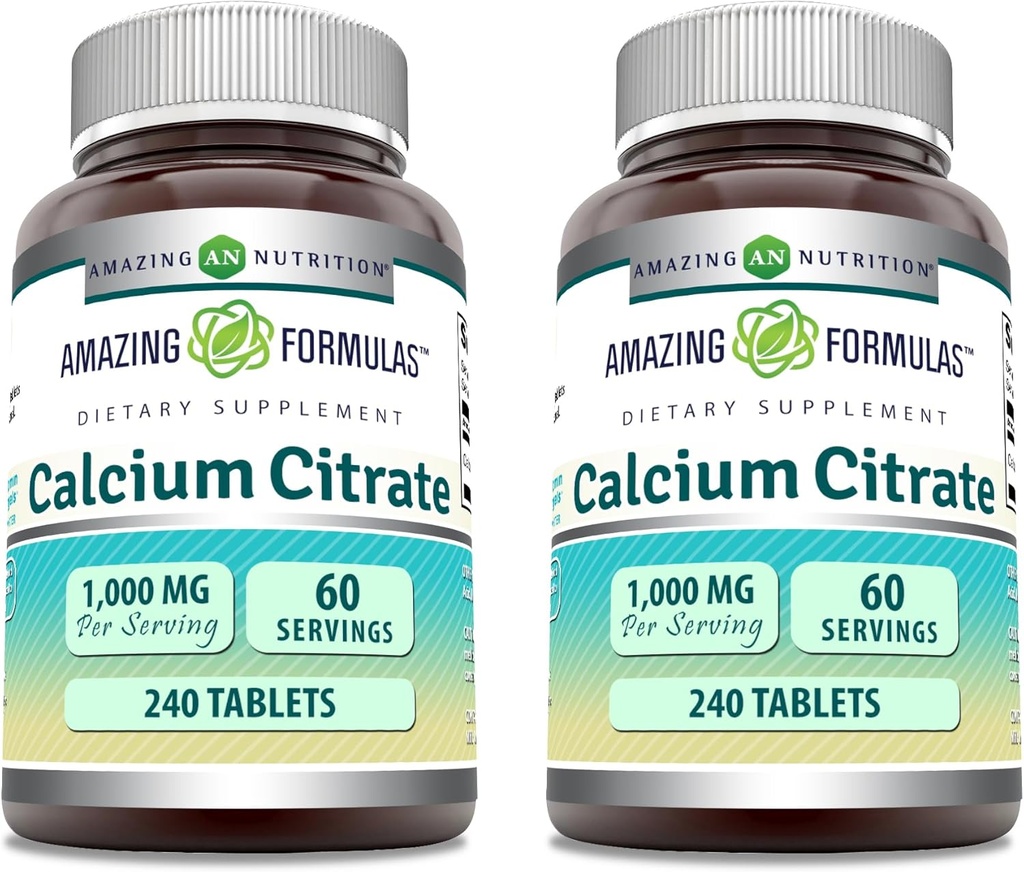 Incredibile Formulas Calcium Citrate Supplemento | 1000 Mg | Compresse | Non-GMO | Gluten Free | Made in USA (2 Pack, 240 Count)